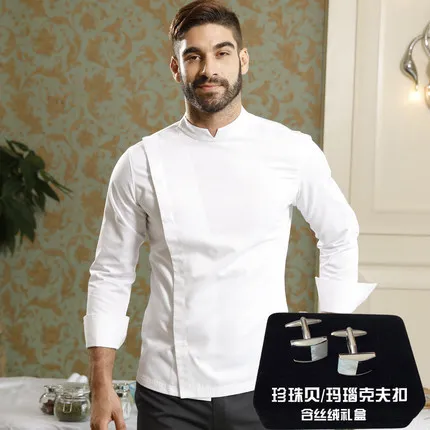 white with cufflinks Новое поступление униформа для ресторана французская шеф-повара куртка с французскими запонками - Цвет: white with cufflinks