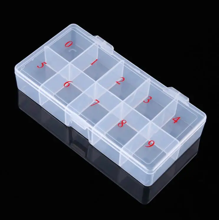 

1 Piece 10 Slots Compartment Fake Nail Storage Box Nail Tip box Empty Fake Nail Art Tips Case False Nail Art Tips Storage Box