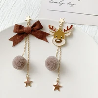 yangliujia asymmetric bowknot elk earrings fashion simple long tassel earrings women jewelry gift accessories wholesale