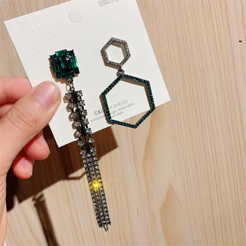 Милые женские серьги подвески с цирконом элегантные Серебристые Длинные