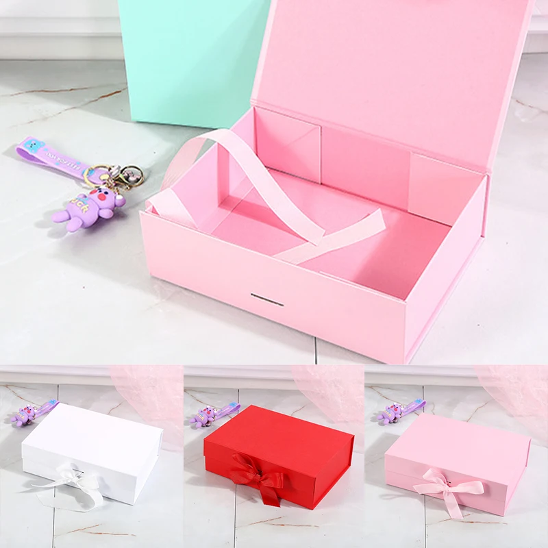 

Складная Подарочная коробка с лентой, простой и атмосферный чистый цвет, Косметическая Подарочная упаковка, Подарочная коробка празднична...