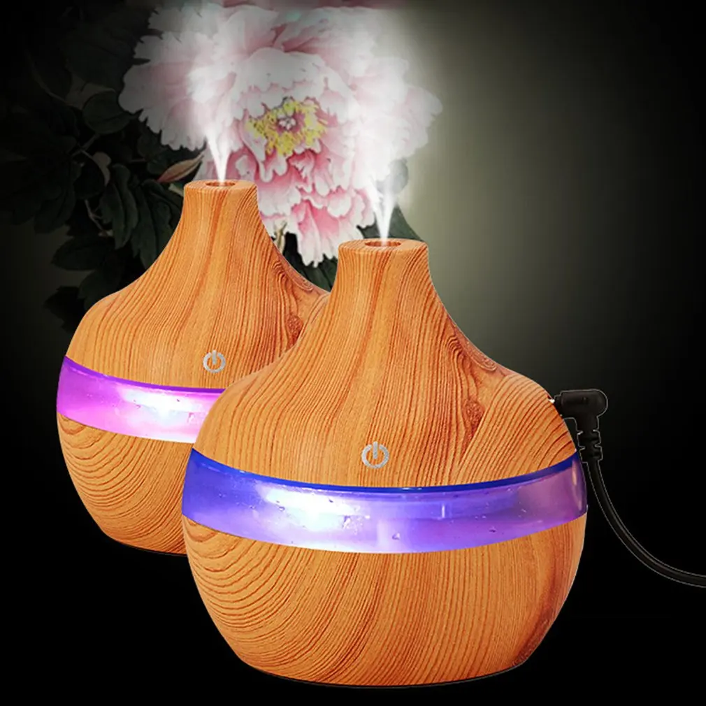 

Aromatherapy Essential 300ml Wood-grain Ultra Quiet Cool Mist Humidifier With Colorful LED Light Changing