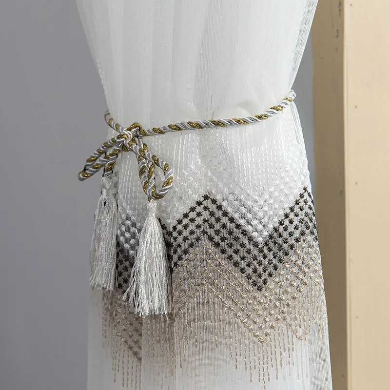 Коричневые прозрачные Занавески с вышивкой для окон гостиной современные