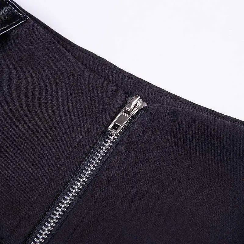 Черная короткая юбка в готическом стиле панк с круглым кольцом и цепочками S002 |