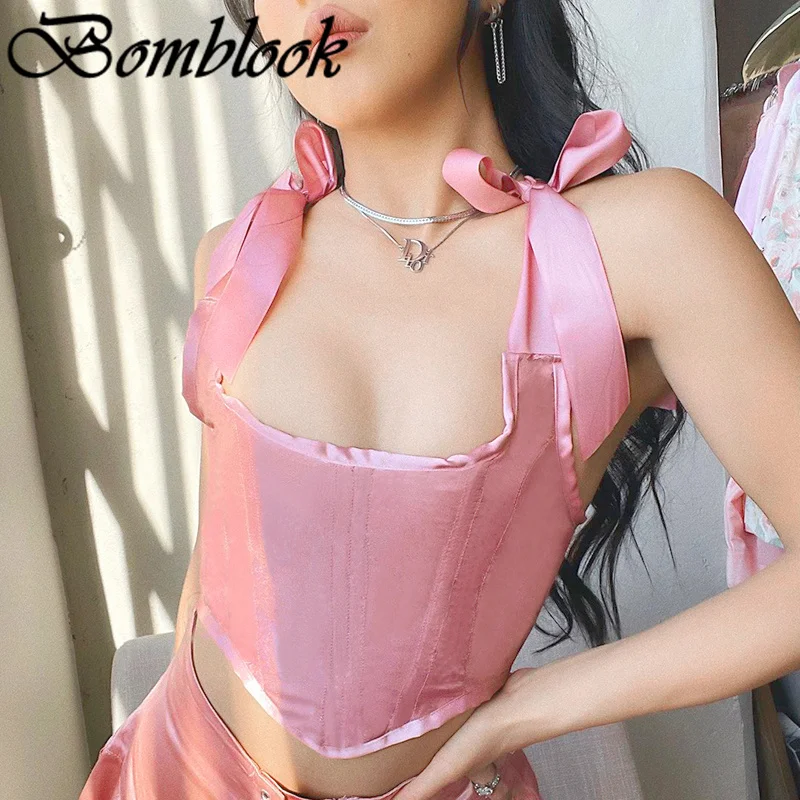 

Bomblook Sexy Party Club Women's Solid Y2K Crop Tops Summer 2021 Irregularity Lace Up All-match Tops Fashion Streetwears
