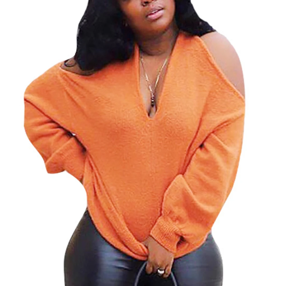 

Off The Shoulder Stylish Top V Neck Long Sleeve Soft Casual Women Sweater Top ALS88
