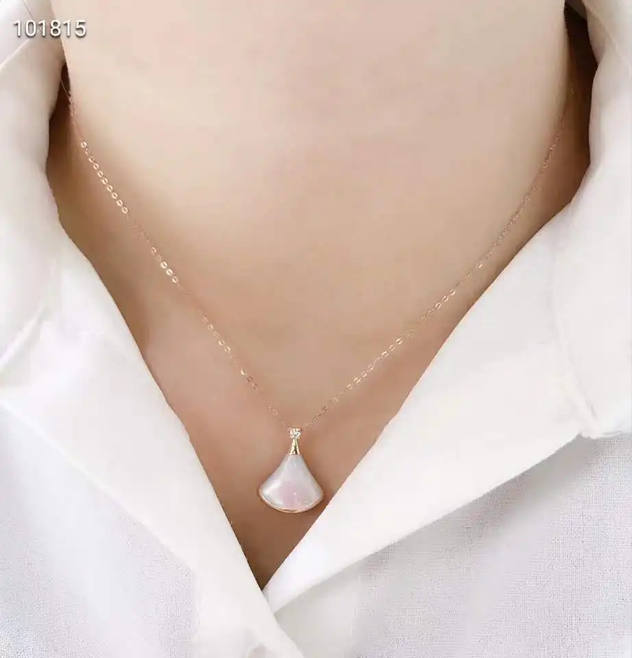 18K Rose Gold Real Diamond Women Pendant Necklaces Skirt Fan Red Agate Wedding Party Engagement Anniversary Birthday | Украшения и