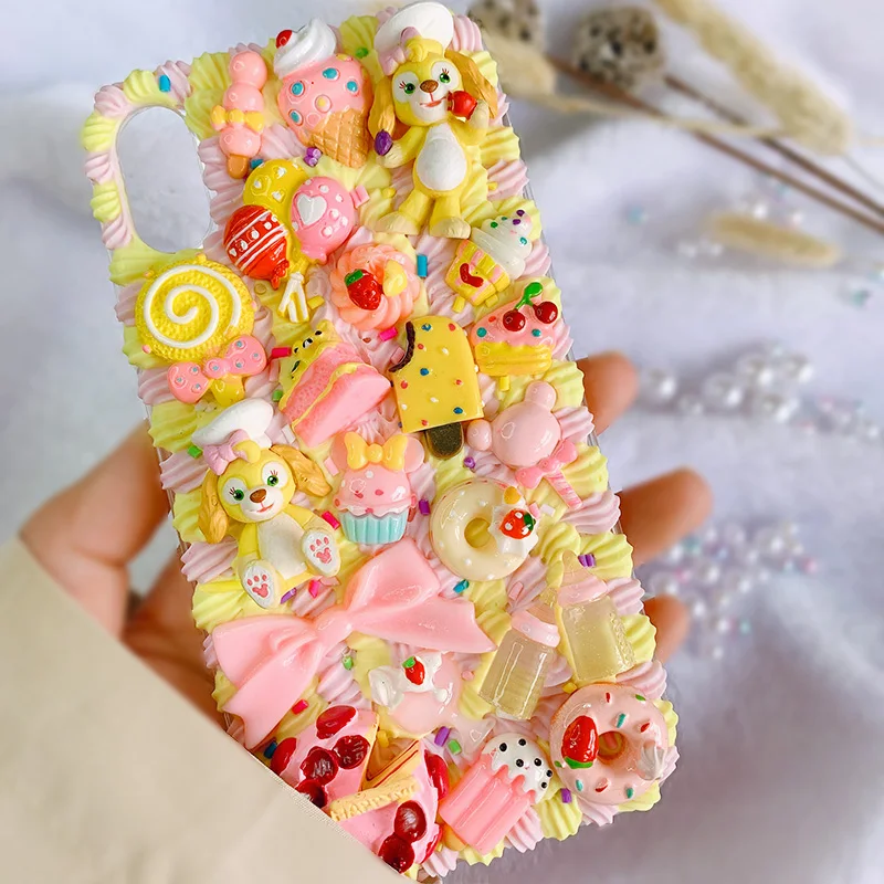 For iphone 12 pro max DIY case ip 6/7/8 plus 3D cute dog phone cover for iPhone X/XS MAX XR creamy icecream bonut handmade shell