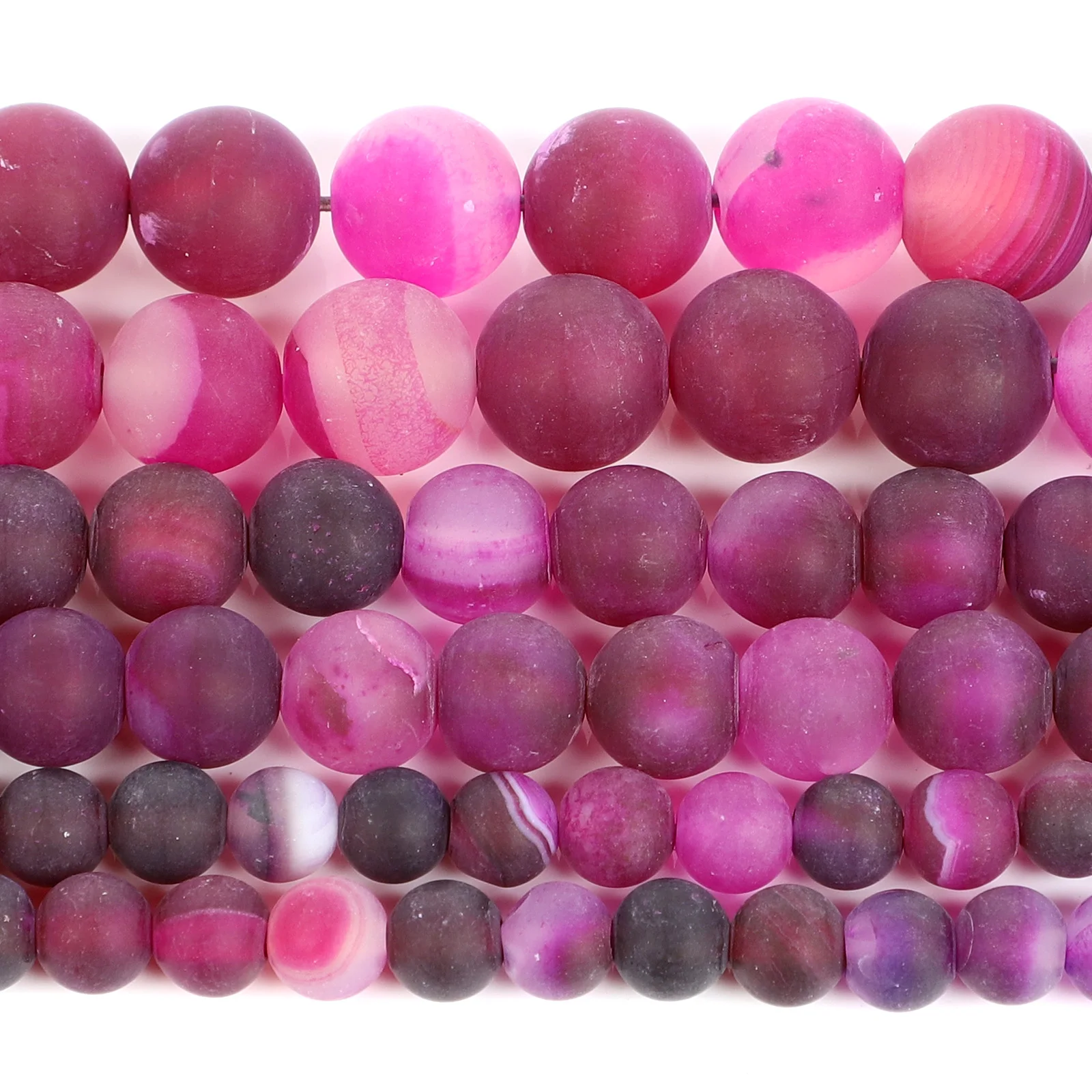 15 &quotнитевые бусины из натурального камня матовые Розовые Красные Полосатые