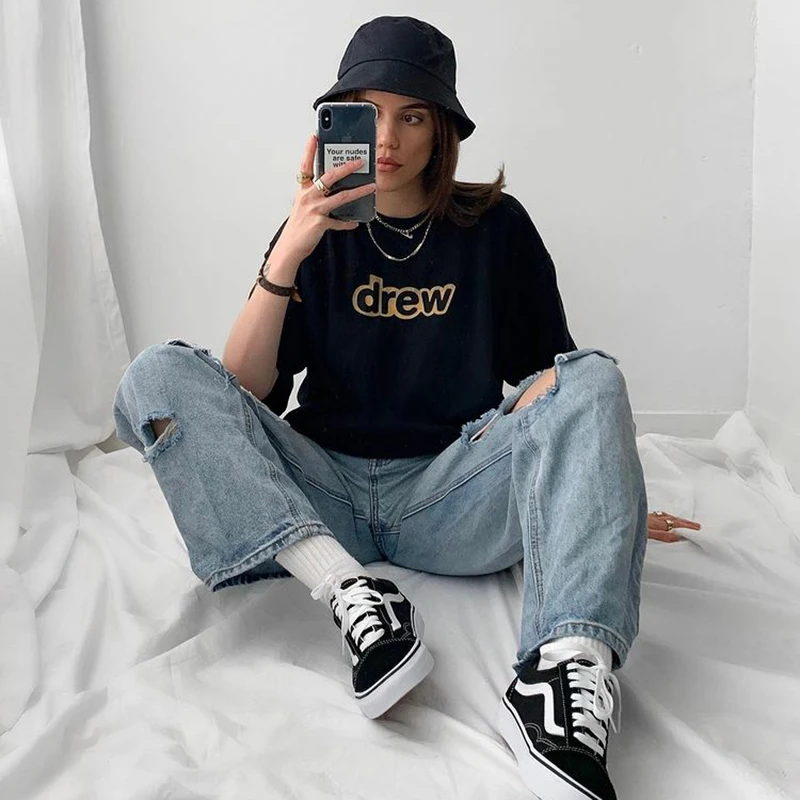 drew t shirt summer 100 cotton men o neck t shirt male womens tshirt short sleeve high quality tops house justin brand smiley free global shipping