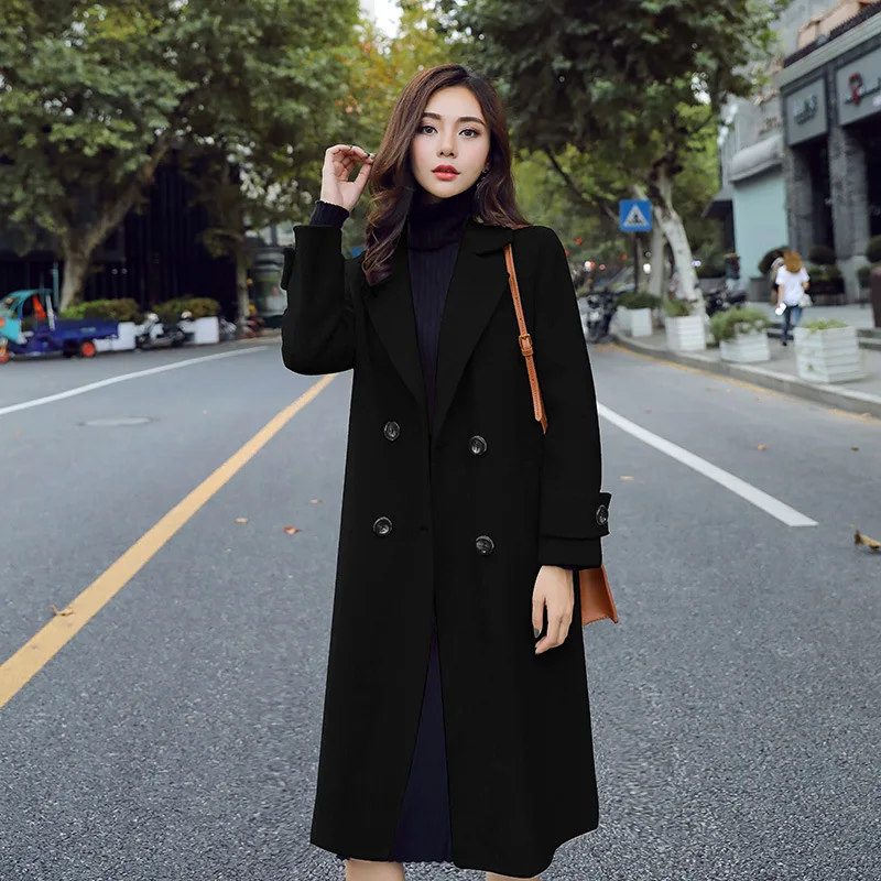 

Autumn and winter woolen coat women's mid-length Korean version of the haze blue ladies woolen coat thickened female trend