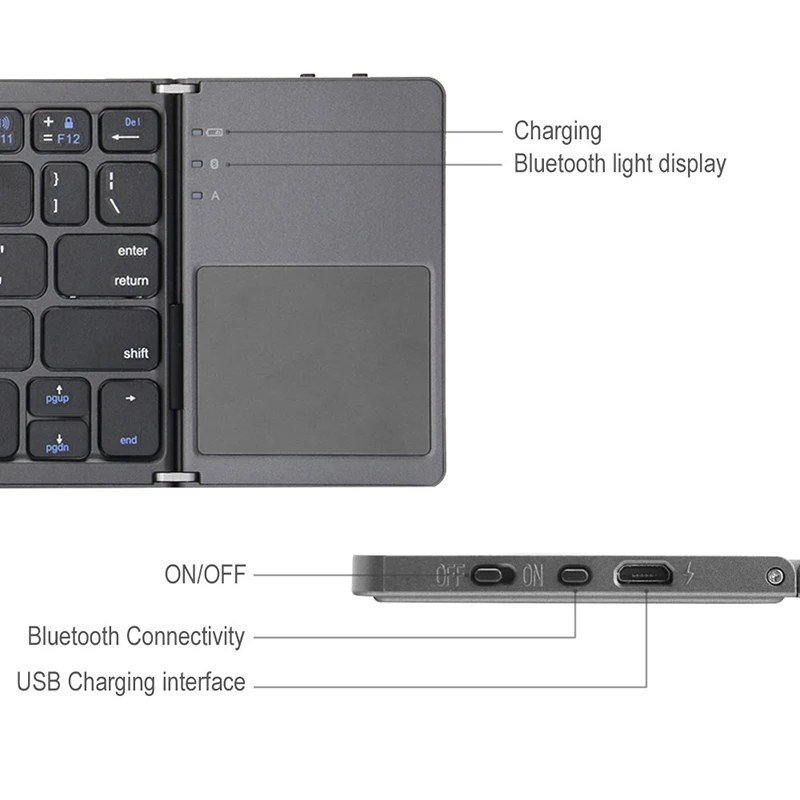 

Trifold Wireless Communication Keyboard Portable Lightweight Keypad with Touchpad FKU66