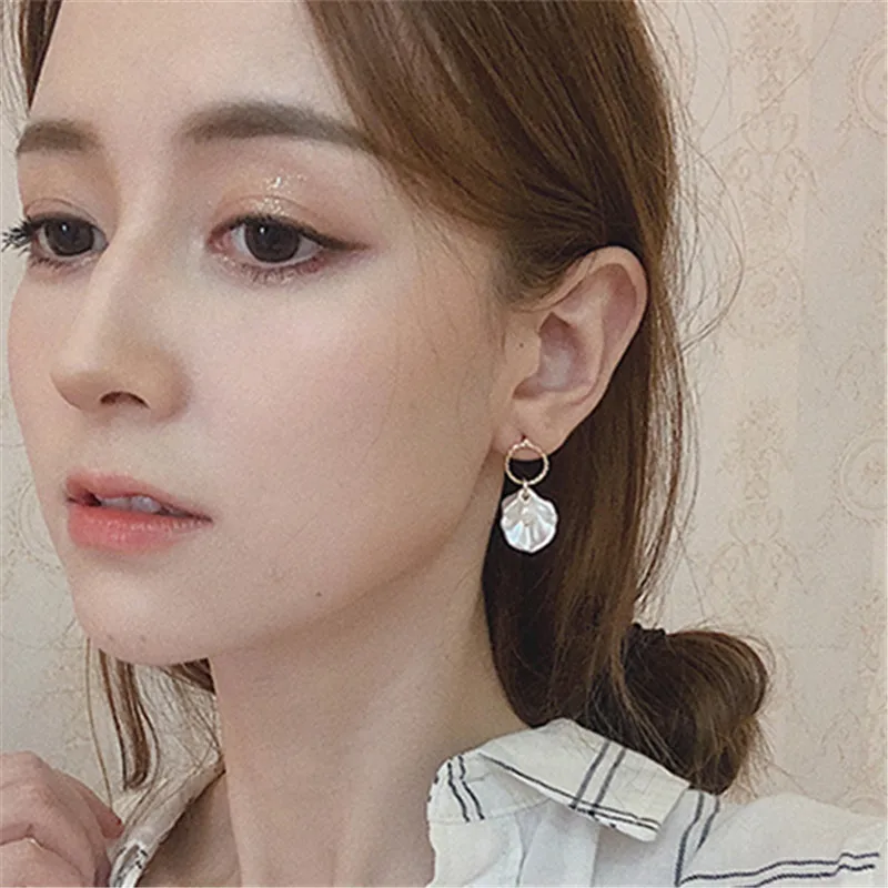 Модные металлические круглые лепестки жемчужные серьги длинные милые