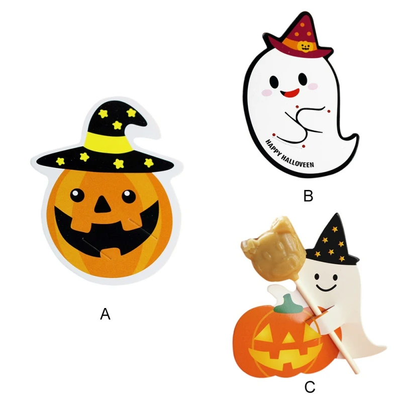 Милый креативный 50 шт. Хэллоуин тыква призрака леденец из бумаги карта для торта