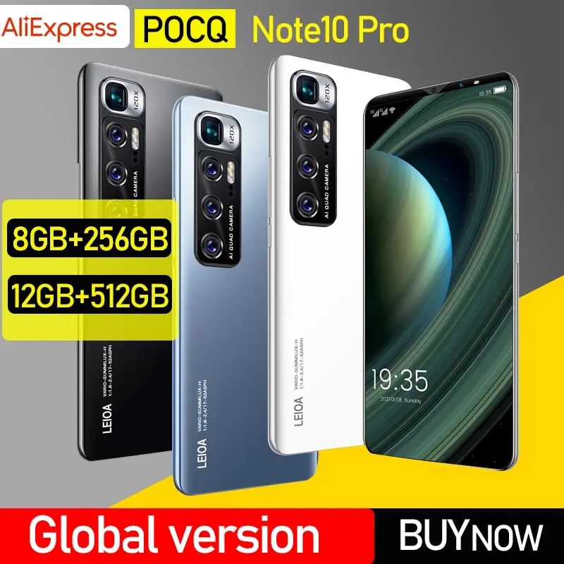 

Global Version Note10 Pro 6.1 Smartphone 12G+512G Full Screen 4800mAh Android Phone Face Unlock Support Google WiFi 5G LTE Phone
