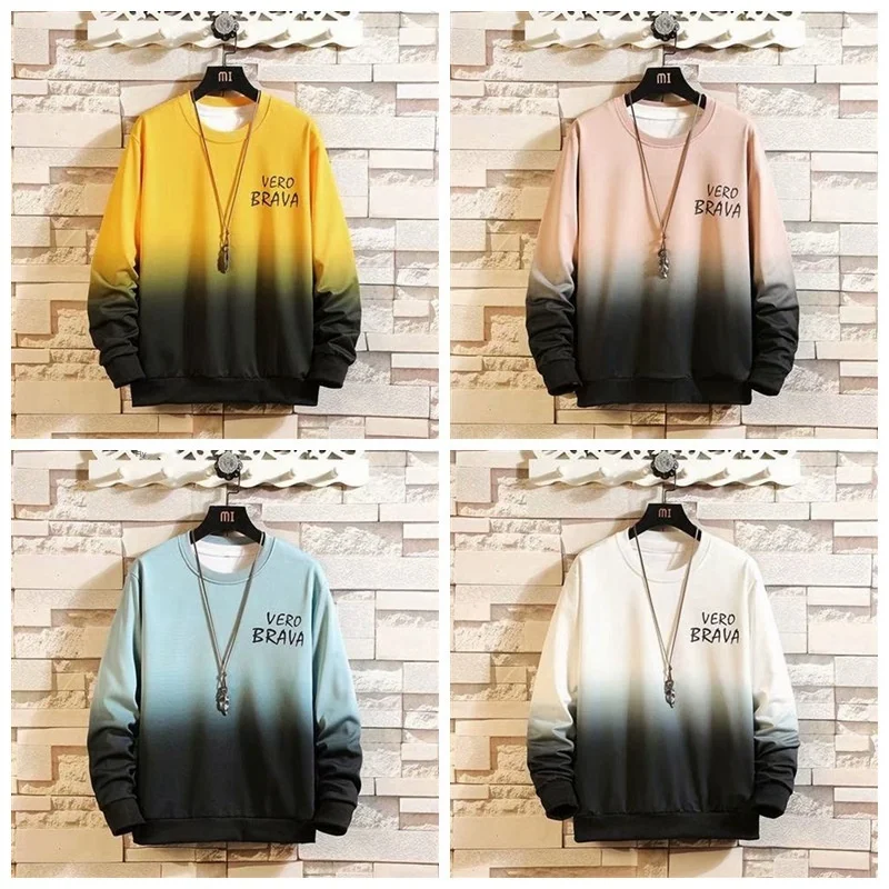 

2022 Spring Autumn Men's New Gradual Change Smart Casual Sports Loose Sweatshirt Gradient Clothing Oversized Streetwear M-5XL