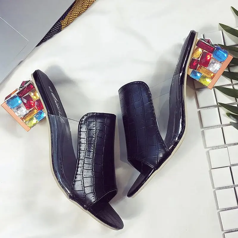 Lucyever Women Fashion Summer Crystal Sandals Rhinestone Heels Open Toe Shoes Woman Colorful Ladies Beach Flip Flops#SJPAE-65