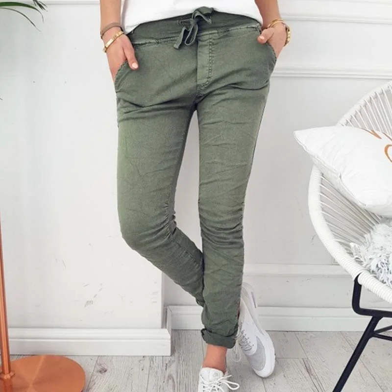 

Donsignet Women's Pants New Fashion Spring and Autumn Temperament Casual Slim Tight Solid Color Stretch Pants for Women