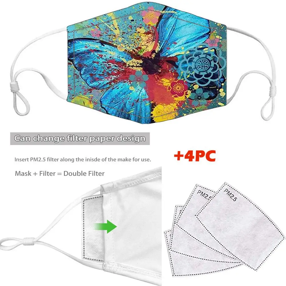 

Удобная Защитная Пылезащитная дышащая Дымчатая маска PM2.5 с 4 шт. прокладкой маски для лица фильтр с принтом бабочки Masks4