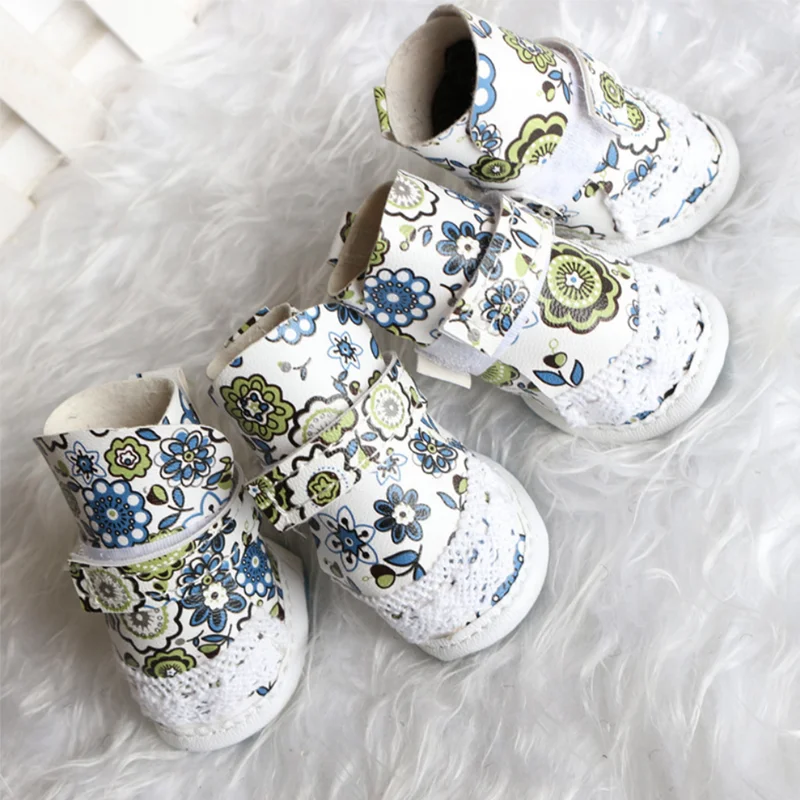 

4Pcs/Set Winter Pet Dog Shoes Warm Snow Boots Waterproof Fur Small Dogs Cotton Non Slip For ChiHuaHua Pug Printed Pet Product