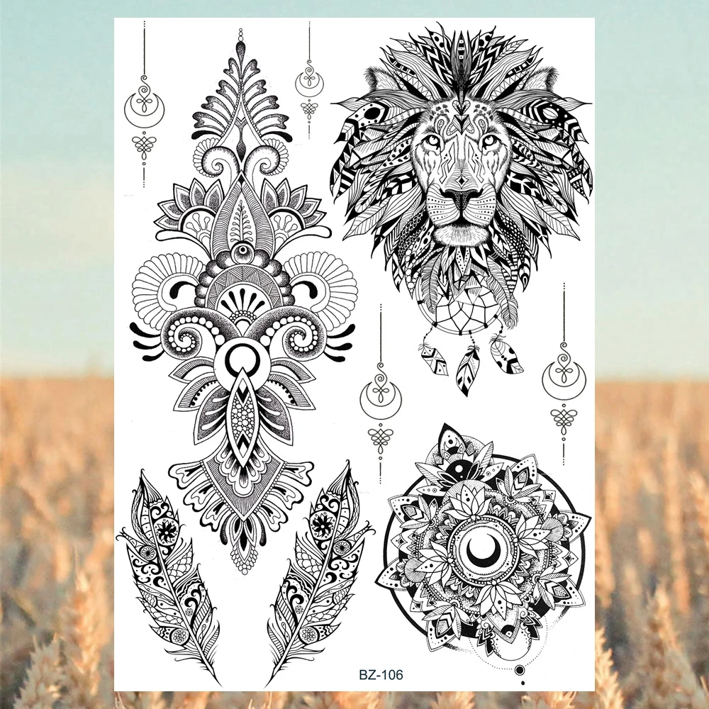 Лотоса серьги Henna Mandala грудь Временные татуировки для Для женщин обнаженной груди