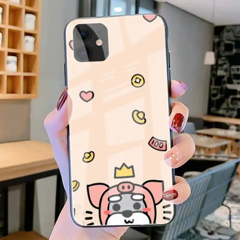 

ZFGHSHYQ Cartoon Schnauzer Dog Phone Case Tempered Glass For Iphone6plus 6S 7 7plus 8 X XS XSmax XR 11 12 Pro Max 12mini