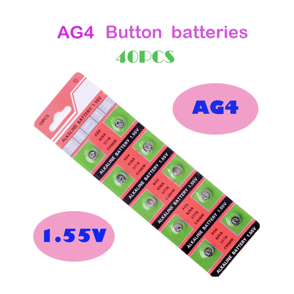 

Cheap Sale AG4 1.55V 40Pcs 50mAh AG 4 100% Original 377 SR626SW SR626 V377 626 Watch Battery Button Coin Cell MADE IN CHINA