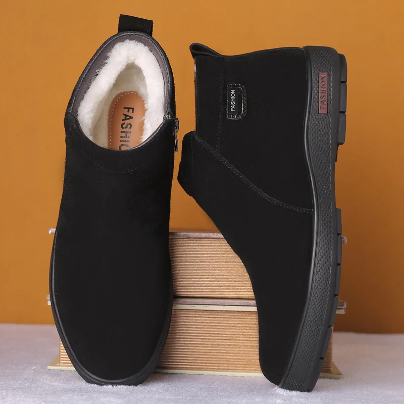 

Ebulapn Brand Winter Men's Suede Leather Boots Wool High Top Casual Shoes Non Slip Men's Cotton padded Ankle Boots