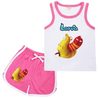 summer childrens clothing baby boys larva print sportswear kids cartoon sleeveless vestshorts 2pcs toddler girl casual outfits