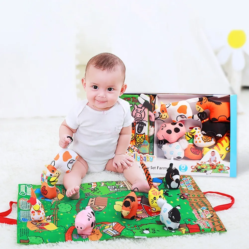 Животные хвосты тканевая книга + 8 погремушек игрушки игровой коврик детские