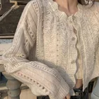 Женский трикотажный кардиган в стиле ретро, модный ажурный Кардиган с длинным рукавом в Корейском стиле, весна 2021