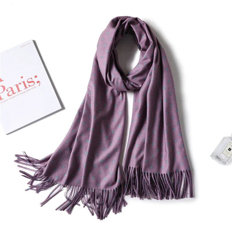 Новый двухсторонний кашемировый шарф женская модная большая шаль в горошек с