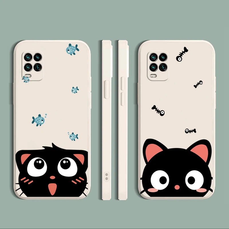 

For Realme C11 C12 C15 C17 8 7 Pro 7i C3 5 5i 5S 6i C25S C25 Phone Case Cute Cat Straight Edge Silicone Protective Cover