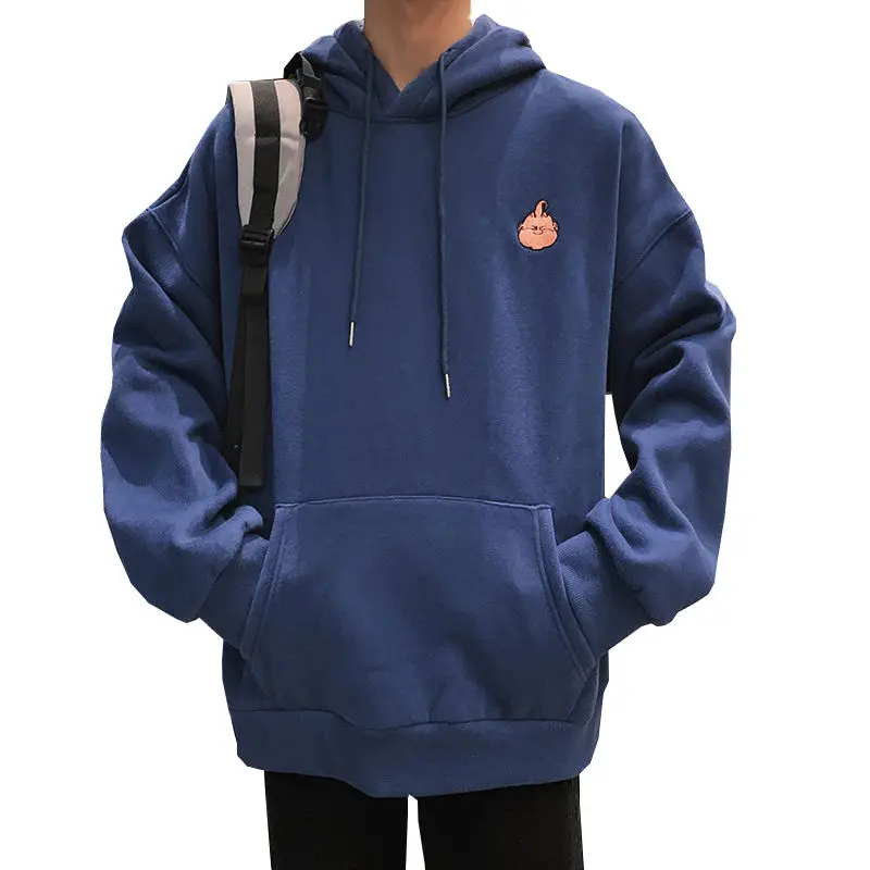 

2020 Autumn Men Casual Loose Solid Color Embroidered Pullover Hoodies Hooded Long Sleeve Kangaroo Pocket Sweatshirt Male S-2XL