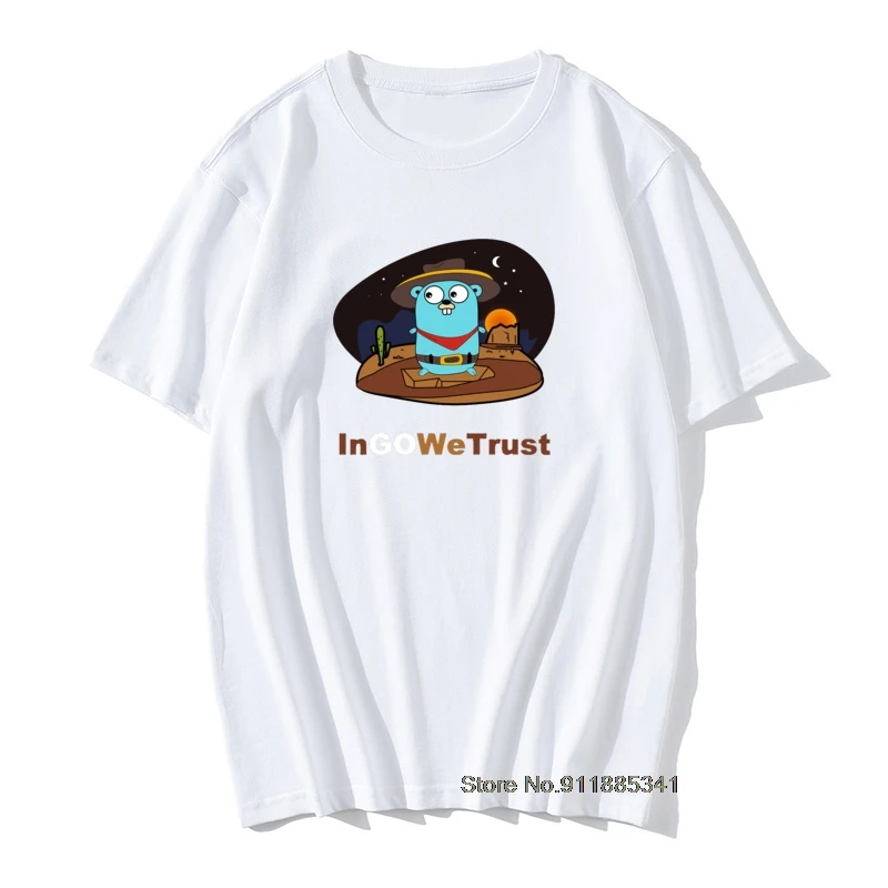 

2019 New Golang Men T Shirt Gopher In Go We Trust Programmer Tee Shirt Coder Coding Tees Developer Funny Programming T-Shirt