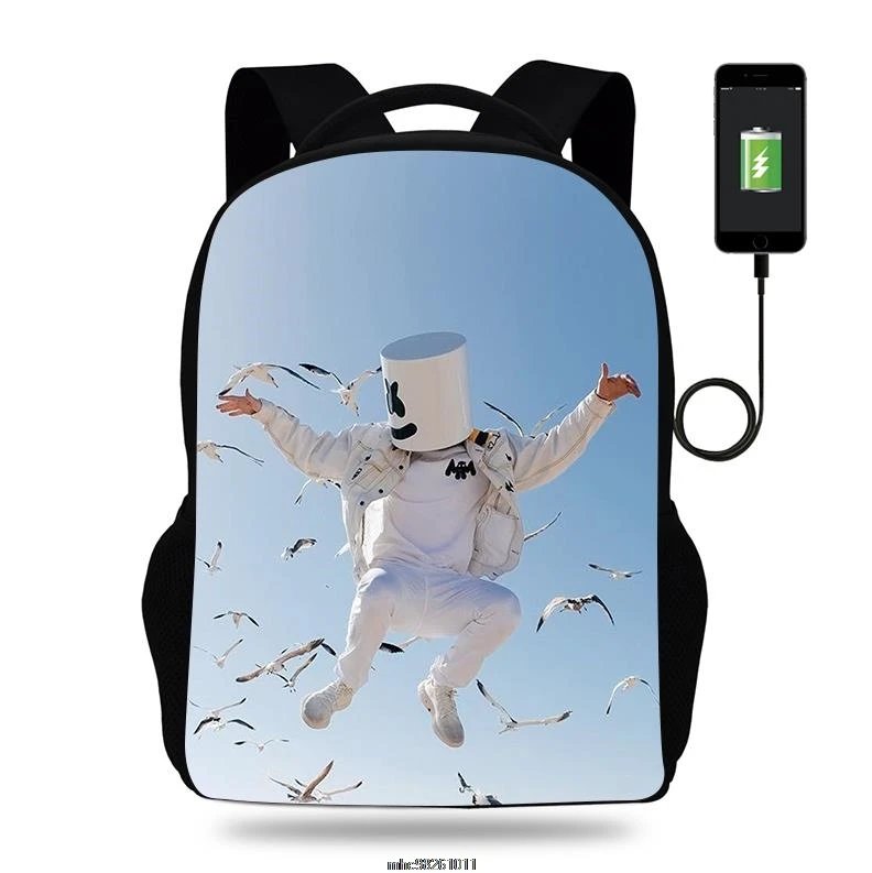 Рюкзак для студентов DJ Marshmello с Usb-зарядкой детская школьная сумка дышащий