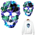 Цветочная нашивка Prajna с черепом, теплопередача, Виниловая наклейка с помощью утюга для наклеек, наклейки на одежду