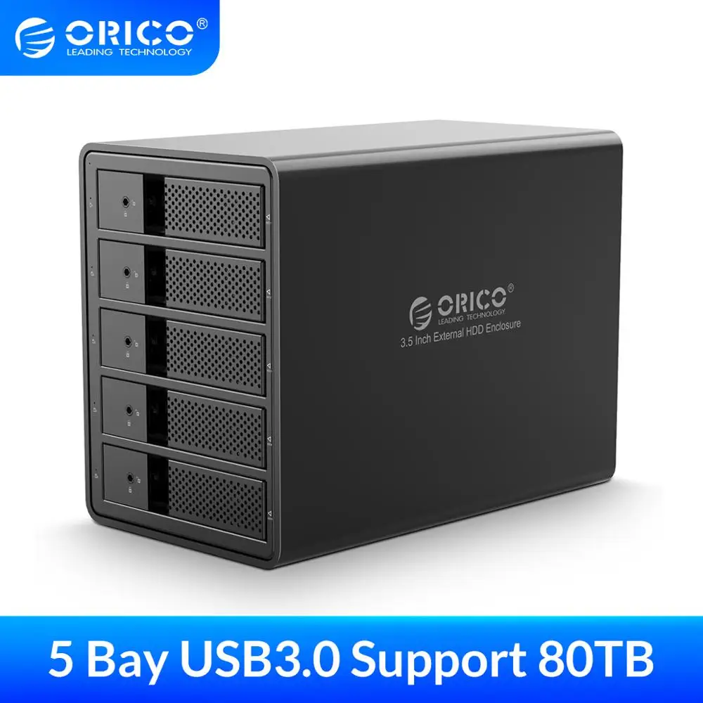Алюминиевый корпус для жесткого диска ORICO 3 5 дюйма 5bay 80 ТБ с внутренним адаптером