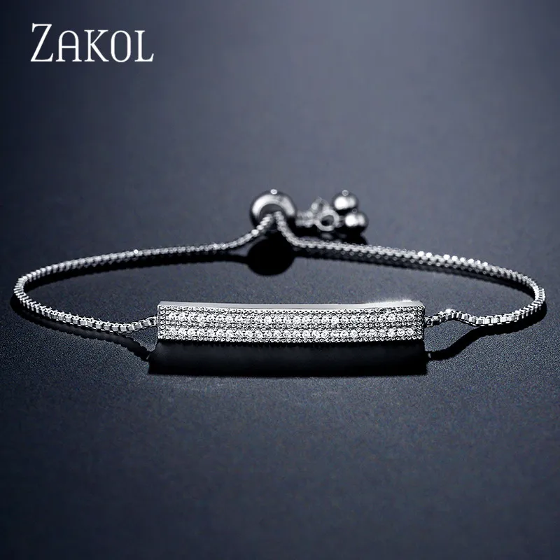 ZAKOL модные изысканные квадратные регулируемые браслеты с кубическим цирконием