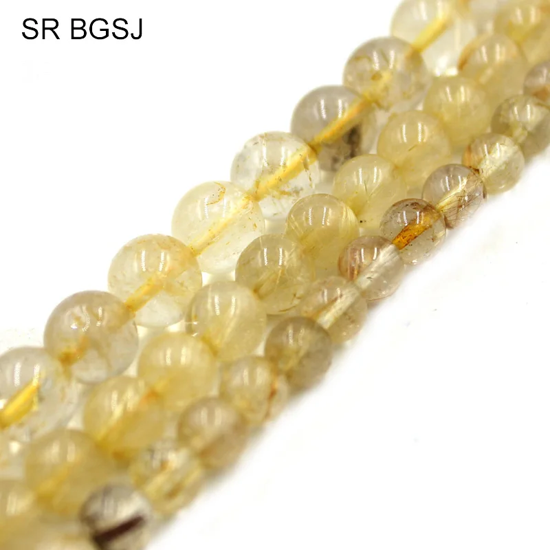 

Free Shipping SR 6 8 10mm Natural Stone Round Jewelry Making Loose Gold Rutilated Quartz Spacer diy Beads Strand 15