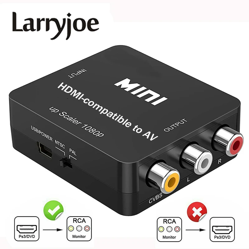 Larryjoe HDMI-совместимый с AV/RCA CVBS адаптер 1080P видео преобразователь 2AV коробка