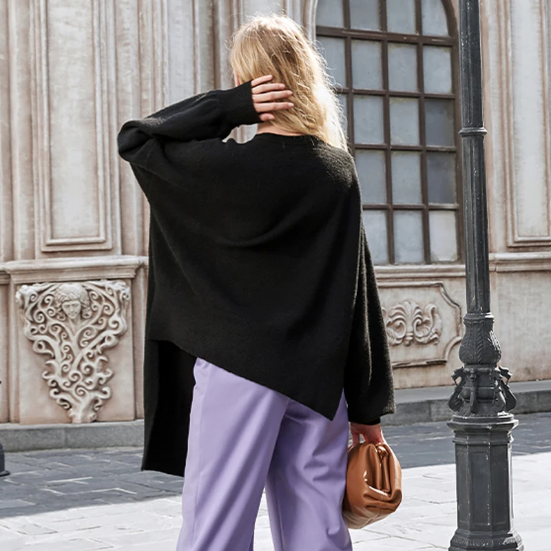 Женский Асимметричный топ с круглым вырезом AEL однотонный свободный трикотажный