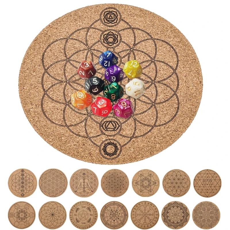 

Wood Round Altar Pad, 7 Chakra Ornaments Supplies Divination Mat Props Ornaments Coaster Tarot Divination Mat