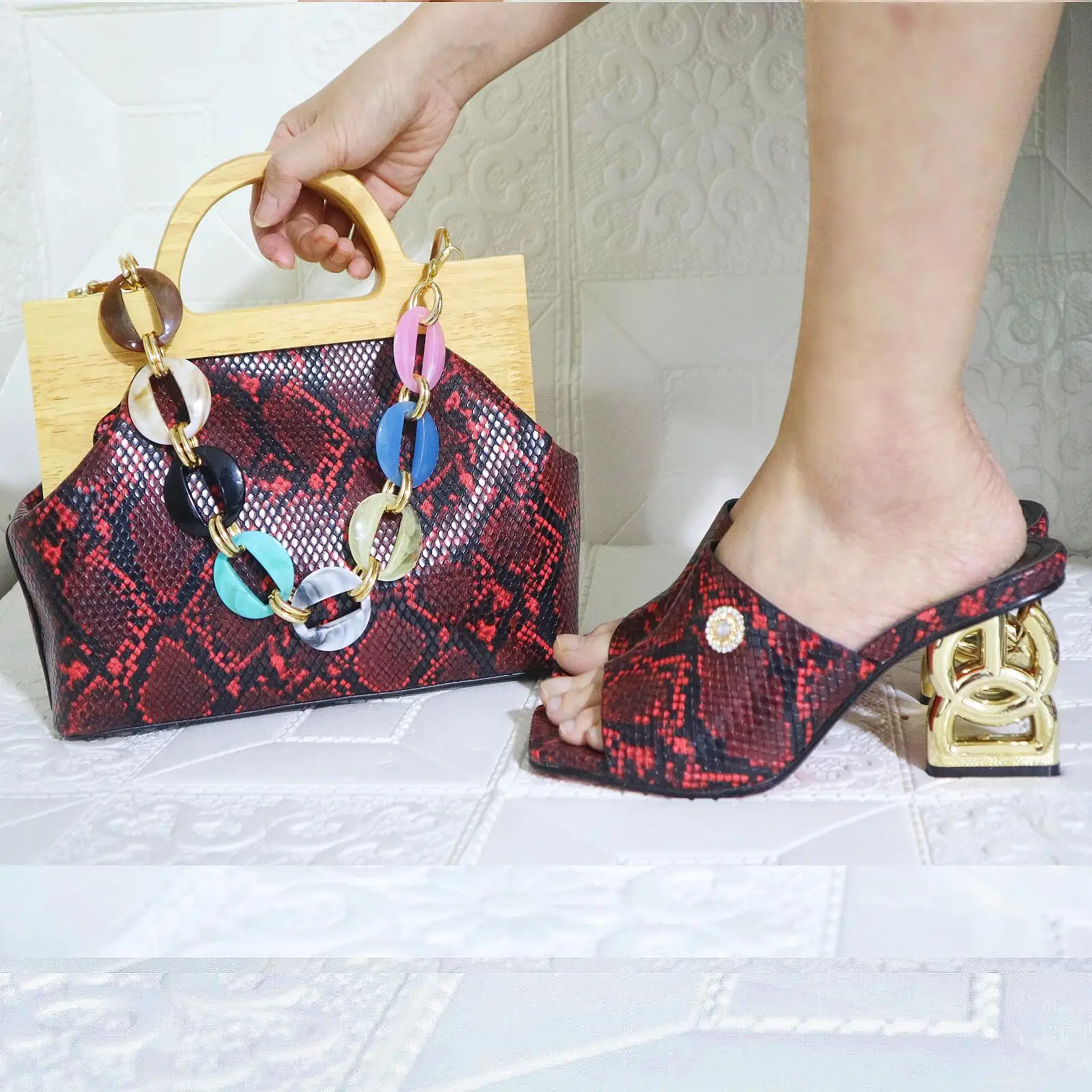 

doershow High Quality African Style Ladies Shoes And Bags Set Latest wine Italian Shoes And Bag Set For Party! SJL1-8