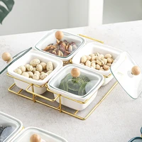 nordic snacks nuts dry fruit plate glass cover living room platter ceramic plate with cover iron fruit plate with grid plate