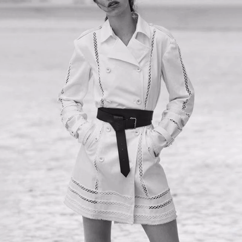 Женское Открытое платье с длинным рукавом двубортный блейзер поясом High