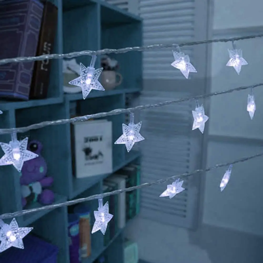 Светодиодная гирлянда с питанием от батарейки жемчужными звездами на новый год