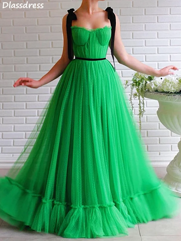

2020 New Green Evening Dress A-line Spaghetti Strap Sweetheart Neck Simple Sleeveless Elegant Prom Dress коктейльные платья