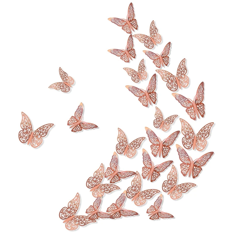 

Детские наклейки на стены 3D наклейки на стену с бабочка розового золота вечерние Свадебный декор DIY Подарочная головоломка, 72 шт.