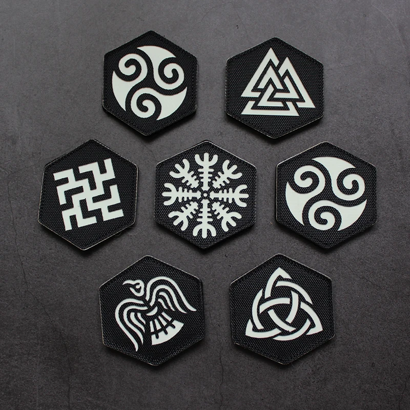 

Nordic Viking Compass Rune Logo Luminous Badge Snowflake Bird Tactical Stripe Graphic Velcro Patches For clothing